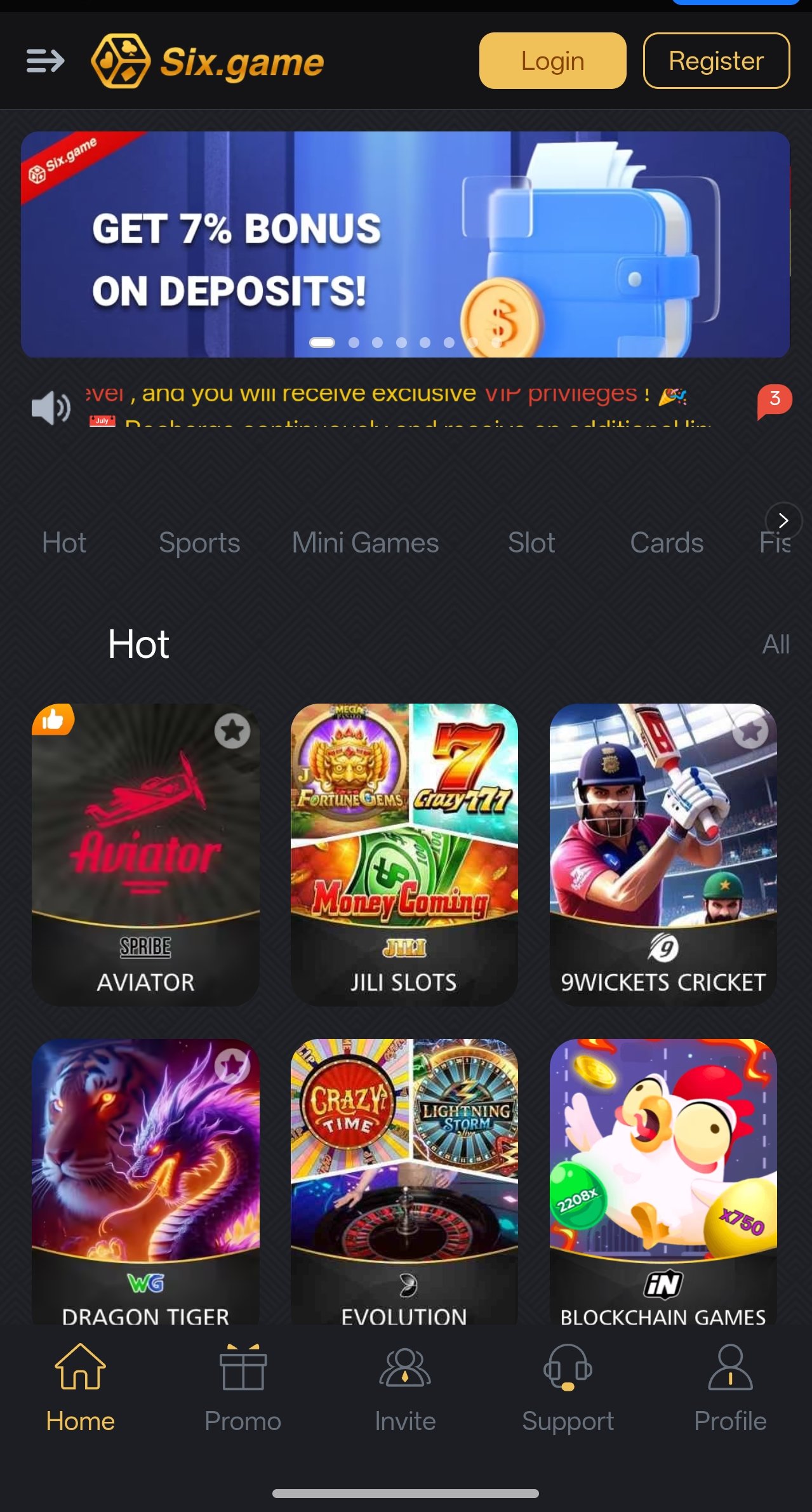 The Six Game app installed and running on an Android phone