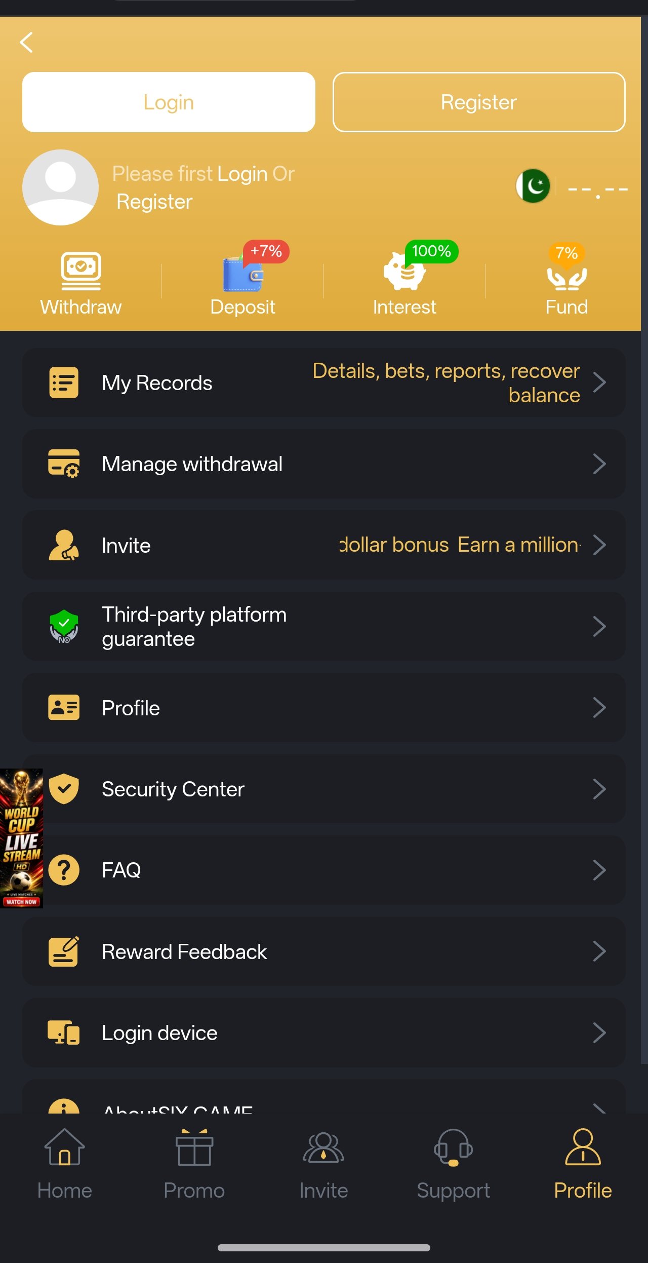 Six Game app screenshot — slot game category browser